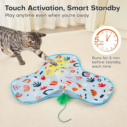 Potaroma Hide and Seek Interactive Cat Toys, Moving Concealed Wand Feather, Automatic Chargeable Indoor Kitten Exercise Kicker, Mouse Squeaky, Floral Cover - color: Floral Cover