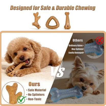 Dog Chew Toys for Aggressive Chewers, 3 Pack Nylon & Wood Puppy Teething Bone Toy Set with Chicken Flavor, Durable Tough Bones Chewing Toys for Puppies & Small Dogs - style: 3Pack-Small