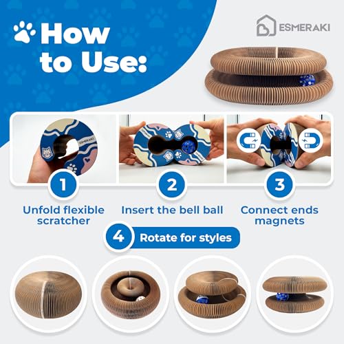 Flexible Cat Scratcher Bundle with Built-In Ball Track - Interactive Shape Shifting Magic Organ Cat Toys for Indoor Cats - Corrugated Cardboard, Magnetic Design, Foldable Space Saving for Bored Cats