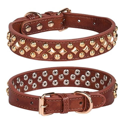 Spiked Dog Collar Soft Pu Leather Mushrooms Rivet Spike Studded Puppy Adjustable Pet Collars for Small Breeds (M, Brown3) - color: Brown3, size: Medium