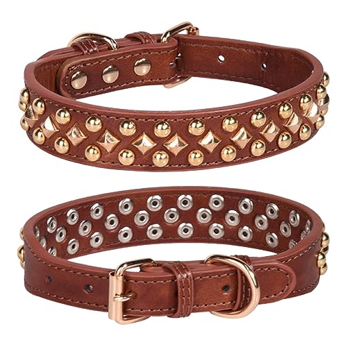 Spiked Dog Collar Soft Pu Leather Mushrooms Rivet Spike Studded Puppy Adjustable Pet Collars for Small Breeds (M, Brown3) - color: Brown3, size: Medium