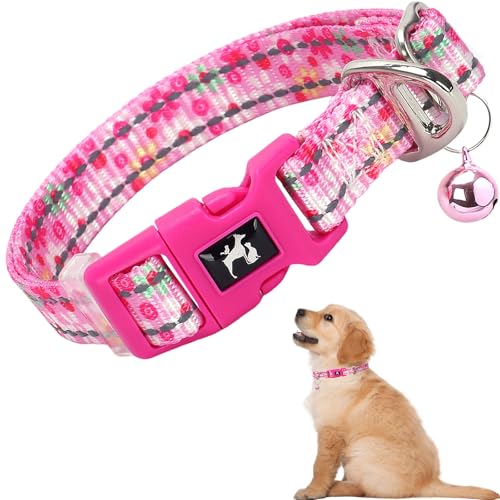 Pink Small Dogs with Bell - Reflective, Adjustable & Lightweight for XS & S Dogs, Comfortable & Safe for Everyday Use (Flower S) - color: 2, size: S (Neck 9"-12")