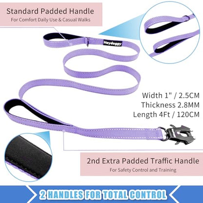 Strong Heavy Duty Dog Leash - 4ft Reflective Nylon Training Leash with Soft Padded Double Handle & Auto Lock Frog Clip, Safety Traffic Control for Large Medium Small Dogs No Pull Walk Light Purple,4ft - color: Light Purple, size: 4FT x 1" x 2.8MM