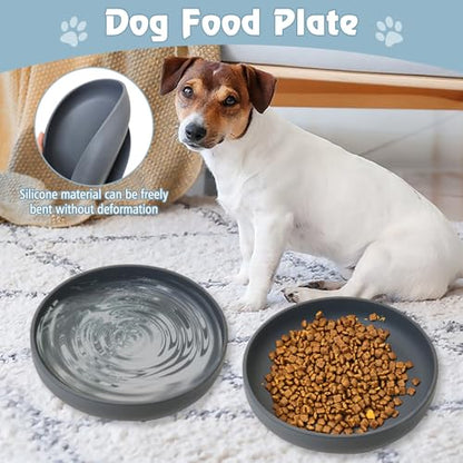 Silicone Cat Bowl Non-Slip Cat Food Plate Flat Dog Bowls with Suction Cup Shallow Puppy Food and Water Dish for Small and Medium Pets (Steel Gray) - color: 1 Pcs - (Steel Gray)