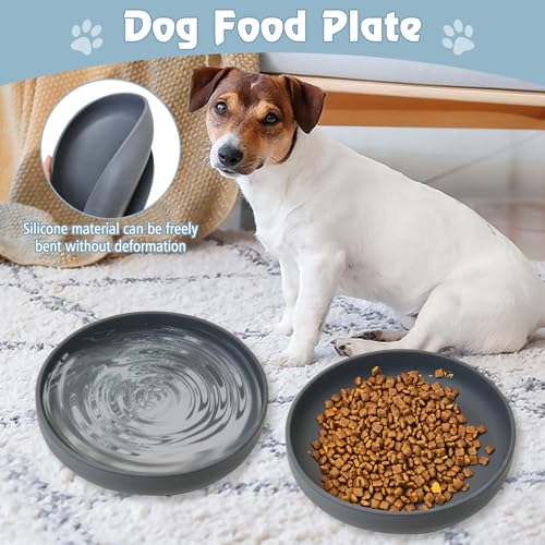 Silicone Dog Bowl Non-Slip Cat Food Plate 2 Pcs Flat Dog Bowls with Suction Cup Shallow Puppy Food and Water Dish for Small and Medium Pets (Steel Gray) - color: 2 Pcs - (Steel Gray)