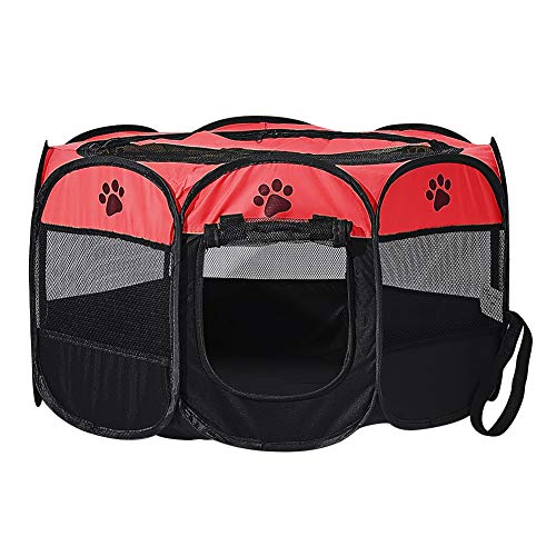 Foldable Pet Dog Playpen, Pop Up Portable Cat Playpen, Indoor/Outdoor for Kitten Puppy Play Pen, Cats Crate Tent with Carrying Bag, 600D Oxford (Rose + Black, Large, 8) - color: Rose + Black