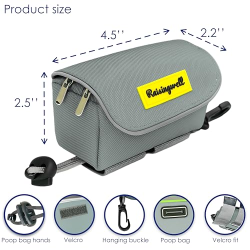 Dog Poop Bag Holder for Leash, 2 Waterproof Zipper Pouches, Dog Treat Pouch for Pet Walking Accessories, with Dispenser, Training Clicker and 1 Free Roll (Gray) - color: Gray
