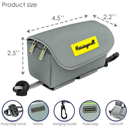 Dog Poop Bag Holder for Leash, 2 Waterproof Zipper Pouches, Dog Treat Pouch for Pet Walking Accessories, with Dispenser, Training Clicker and 1 Free Roll (Gray) - color: Gray