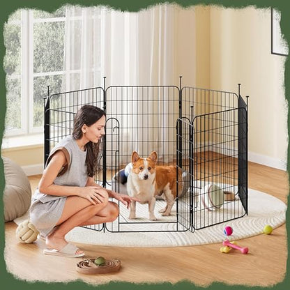 Yaheetech Dog Playpen for Puppy/Small Dogs, Foldable Pet Pen Expandable Fence with Door for Indoor/Outdoor Use, 32 Inch 8 Panels, Black - size: 32 inch