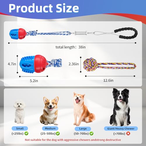 2pcs Dog Tug Toy with Handle - Indestructible Interactive Toy for Aggressive Chewers,Sound Dog Rope Training Toys for Small Dogs to Keep Them Busy,Red