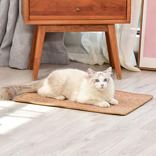 FUKUMARU Cat Scratcher Mat, 23.6 X 15.7 Inch Natural Sisal Cat Scratch Mats, Horizontal Cat Floor Scratching Pad Rug with Sticky Tapes, Protect Couch and Carpets - color: Brown-23.6 x 15.7 Inch