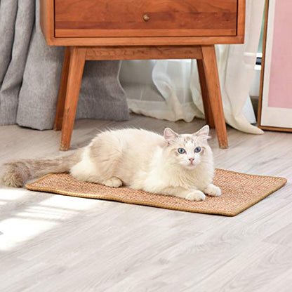 FUKUMARU Cat Scratcher Mat, 23.6 X 15.7 Inch Natural Sisal Cat Scratch Mats, Horizontal Cat Floor Scratching Pad Rug with Sticky Tapes, Protect Couch and Carpets - color: Brown-23.6 x 15.7 Inch