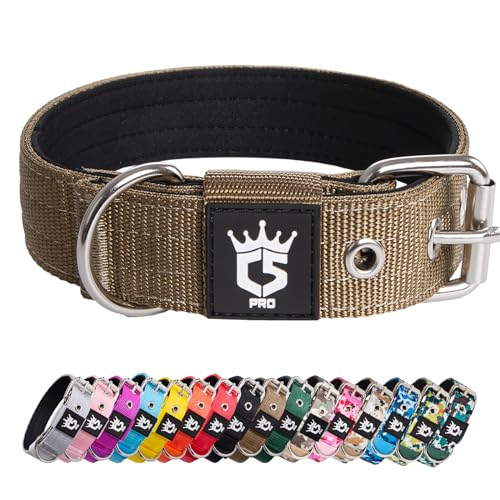TSPRO Tactical Dog Collar 1.25 Inch Wide Thick Dog Collars with Heavy Duty Metal Buckle, Durable, Strong, Adjustable for Small Dogs (Khaki S) - color: Basic Khaki, size: S-for neck size (adjustable 12.6"-15.8")