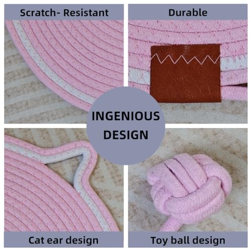 Cat Scratcher Mat, Natural Cotton Rope Cat Scratching Pad, 16.9'' Round Cat Wall & Floor Scratch Pad, Durable Double - Sided Cat Scratcher, Furniture Protector for Wall, Sofa, Couch, Carpet, Pink - color: Pink