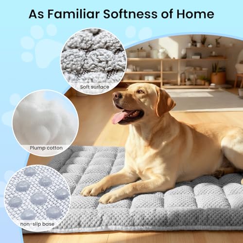 Dog Bed Mat for Car Backseat [Extra-Thick & Chew-Resistant], Road Trip Bed to Fully Protect Dog's Safety, Fits Trucks/SUVs Back Seat Cover Extenders, Grey, 54x24x1.8 inch