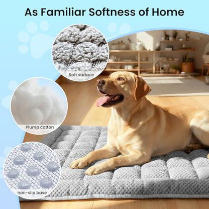 Dog Bed Mat for Car Backseat [Extra-Thick & Chew-Resistant], Road Trip Bed to Fully Protect Dog's Safety, Fits Trucks/SUVs Back Seat Cover Extenders, Grey, 54x24x1.8 inch