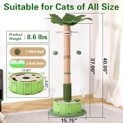 Cat Scratching Post, Sisal Tall Scratching Posts for Indoor Cats Adults with Cat Toys (40" Tall Large) - size: 40" Tall Large