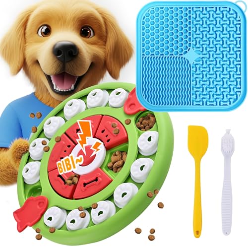 4 in1 Dog Puzzle Toy Set - Slow Feeder & Lick Mat for Puppy IQ Training & Mental Stimulate Treat Dispensing Ball | Pet Enrichment Interactive Toy (4 in 1 Blue+Green) - color: 4 in 1 Blue+Green