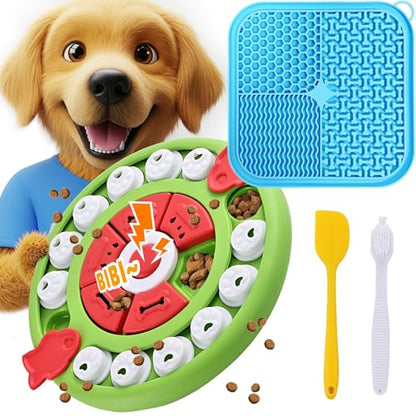 4 in1 Dog Puzzle Toy Set - Slow Feeder & Lick Mat for Puppy IQ Training & Mental Stimulate Treat Dispensing Ball | Pet Enrichment Interactive Toy (4 in 1 Blue+Green) - color: 4 in 1 Blue+Green
