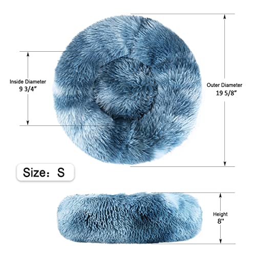 Calming Donut Dog Bed for Small to Medium Dogs & Cats - Plush Faux Fur Anti-Anxiety Pet Bed with Machine Washable Cover & Non-Slip Base - color: Gradient Blue, size: Small 19.6''