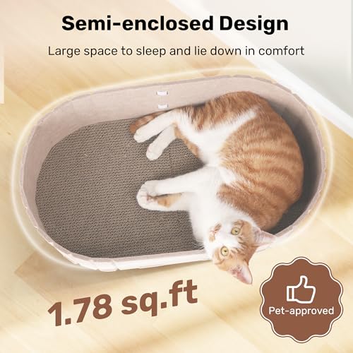 FUKUMARU Cat Scratcher, 24 Inch Sofa Shape Cat Scratching Bed, Reversible Detachable Cats Scratching Board, Round Cats Scratch Pads Refill Indoor, Beige - color: Beige
