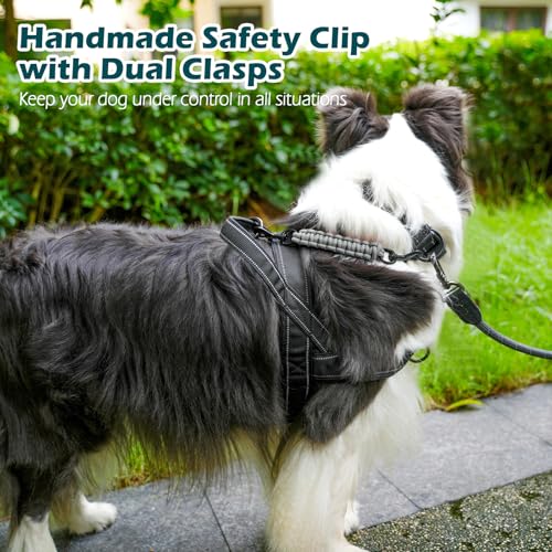 Dog Collar Safety Clip, Handmade Backup Safety Strap for Dog Harness, Prong, Pinch Collar, Double Ended Clasp Leash Connector (Grey) - color: Grey