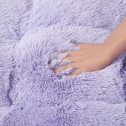 EHEYCIGA Fluffy Dog Crate Bed for Medium Dogs, Plush Faux Fur Crate Pad, Calming Anti Anxiety Medium Dog Bed, Washable Soft Warm Mat with Non-Slip Bottom, Purple - color: Purple, size: 29.5 x 20