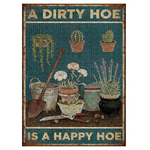 1000 Pieces Jigsaw Puzzles for Adults, A Dirty Hoe is A Happy Hoe Gardening Tools Art Puzzle, Stress Relief Concentration Training Brain Teaser Puzzle 29.5x19.7 Inch - color: Wooden Puzzle1, size: 1000 Piece pcs