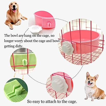 kathson Crate Dog Bowl, Removable Stainless Steel Hanging Pet Cage Bowl Food & Water Feeder Coop Cup for Cat, Puppy, Birds, Rats, Guinea Pigs 4pcs(2×Blue,1×Pink,1×Green) - color: 2×Blue, 1×Pink, 1×Green, size: 4 PCS