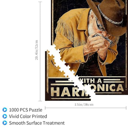 1000 Pieces Jigsaw Puzzles for Adults, Never Underestimate an Old Man with A Harmonica Cowboy Art Puzzle, Stress Relief Concentration Training Brain Teaser Puzzle 29.5x19.7 Inch - color: Wooden Puzzle14, size: 1000 Piece pcs
