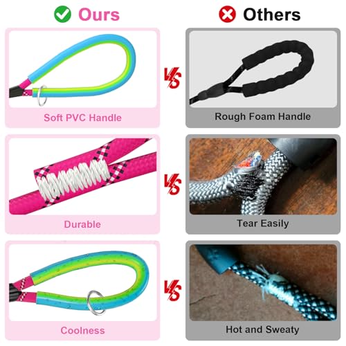 Dog Leash Heavy Duty 4/5/6ft XiaZ 2 Handles Dog Leashes for Medium Large Dogs 1/2 Inch 1000lb Strength Reflective PVC Waterproof-Handles Metal Hook Dual-Handle Rope Leash Nighttime Safety - color: Red, size: 6FT (1/2")