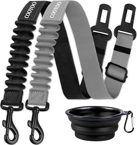 Dog Seat Belt,3 Piece Set Retractable Dog Car Harness Adjustable for Vehicle Nylon Pet Safety Heavy Duty & Elastic - color: Set 09-Black+Grey