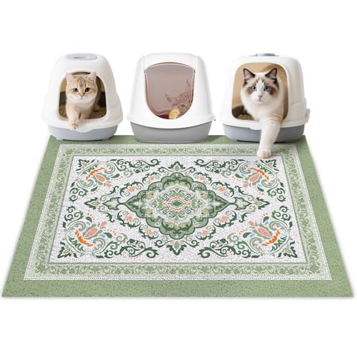 Cat Litter Mat 40" x 30" Non-Slip Litter Box Mat Washable Litter Catcher Mat for Litter Box Indoor Food Mat Supplies Essentials, DarkSeaGreen - color: DarkSeaGreen, size: 40X30in
