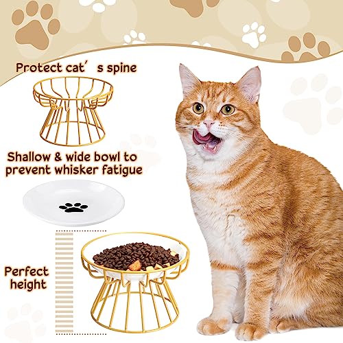 Roshtia 4 Sets Elevated Cat Bowls Ceramic Raised Cat Food Bowls with Metal Stand Dishwasher Safe Dishes Non Slip Elevated Food Plate(Gold,Paw) - color: Gold