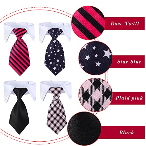 Saintrygo 4 Pieces Cat Dog Tie with Collar Adjustable Puppy Pets Formal Necktie Collars Cat Dogs Bow Ties for Small Pets Grooming Costume Accessories