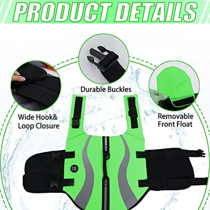 EMUST Dog Life Vests, Adjustable Life Jackets for Small Dogs with Enhanced Buoyancy, Small Dog Swim Vest with Durable Rescue Handle, Green,XS - color: Green, size: XS