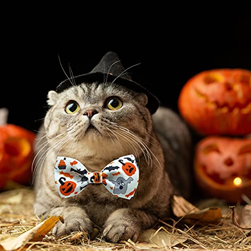 Halloween Cat Collar with Bell, Kitty Kitten Holiday Bow tie Collar Breakaway 2 Pack for Girl and Boys Male Female - color: Pattern A