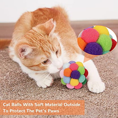 Retro Shaw Cat Toys Balls, 6Pcs Woolen Yarn Cat Balls with Bells Inside, Interactive Kitten Toys for Indoor Cats Kitty, Soft Pompom Jingle Ball with String Cat Nip Toys - size: 1.6 Inches