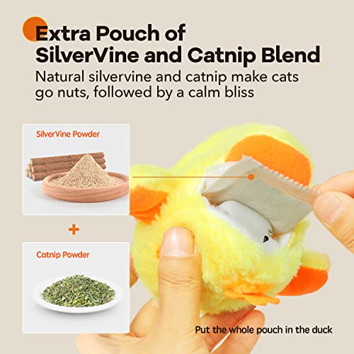 Potaroma Cat Toys Rechargeable Flapping Duck with SilverVine Catnip, Lifelike Quack Chirping, Touch Activated Kitten Kicker Plush Interactive Exercise Toys for All Breeds - size: 4.0 inches, style: Duck