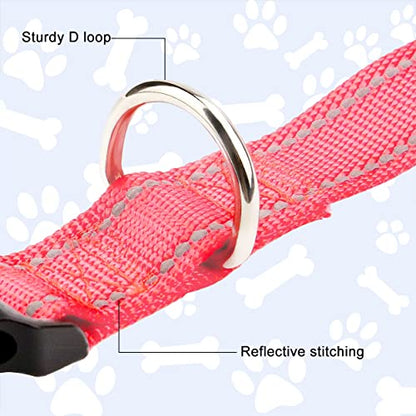 Reflective Dog Collar, Sturdy Nylon Collars for Puppy and Extra Small Girl and Boy Dogs, Adjustable Dog Collar with Quick Release Buckle,Neon Pink,3/8" Width - color: Neon Pink, size: X-Small (Pack of 1)