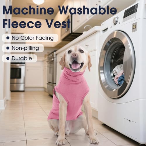 IECOii Dog Fleece Vest Sweater - Stretch Warm Pullover with Turtleneck,Pink,Large, Easy On/Off Winter Dog Sweater for Medium Large Dogs Girl Boy, Winter Fall Jumpsuit with High Neck - color: Pink, size: Large