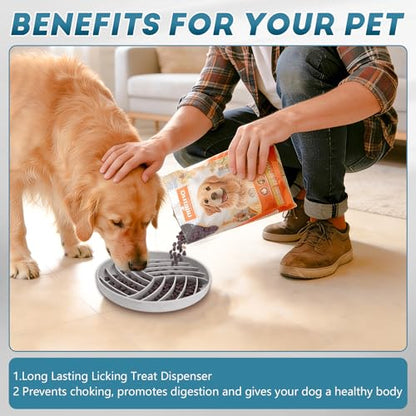 Silicone Slow Feeder Bowls for Dogs and Cats - Wet Food, Suction Cups, Interactive, Reduces Boredom, Anxiety, Anti-Choking, Non-Slip Design (Gray & Beige) - color: Gray & Beige