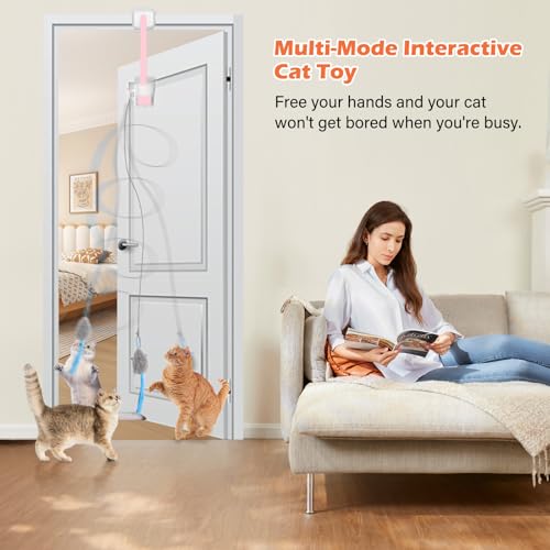 Rechargeable Electric Cat Teaser – Interactive Door Clip Teaser for Cats, 2 Motion Modes (360° Spin & Irregular Jumping), Smart Auto Cat Toy for Exercise & Fun (No Remote)(Pink) - color: Pink