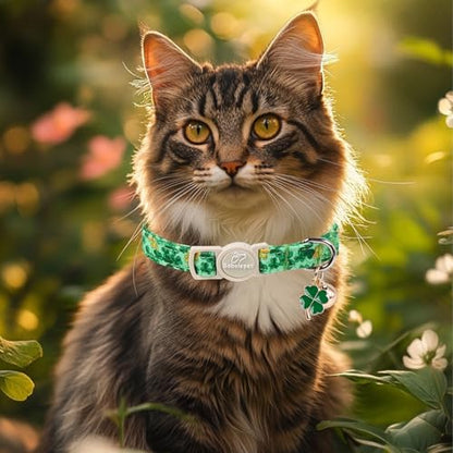 2 Pack St. Patrick’s Day Cat Collars - Breakaway Cat Collar with Bell, Lucky Clover Pendant, Adjustable Cute Green Bold Shamrock Kitten Collars for Boy Girl Cats - color: Bold Lucky Shamrock