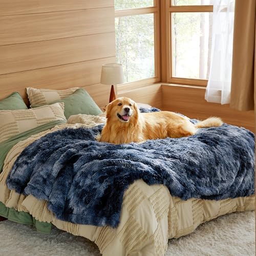 Bedsure Dog Blankets for Large Dogs, Waterproof Dog Blanket for Couch Protector and Bed Washable, Fuzzy Faux Fur Pet Throw Blanket for Senior Dogs, 60 x 80 inch, Twin Size, Tie-dye Navy - color: Tie-dye Navy, size: Xxl(60x80")