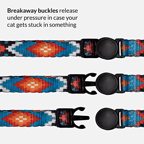 CollarDirect Cat Collar Breakaway with Removable Bell Set of 2 PCS - color: Blue Ethnic & Aztec