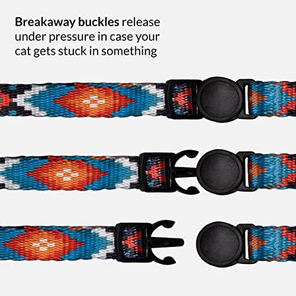 CollarDirect Cat Collar Breakaway with Removable Bell Set of 2 PCS - color: Blue Ethnic & Aztec