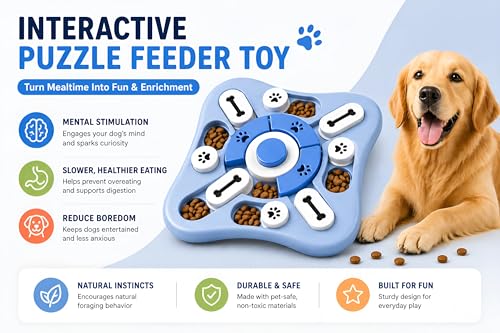 Dog Puzzle Toy Slow Feeder Bowl, Interactive Pet Feeder Toy, Treat Dispensing Puzzle Game for IQ Training, Treat Hiding, Foraging Play, Enrichment Toy for Small Medium Large Dogs & Cats