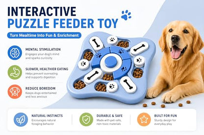 Dog Puzzle Toy Slow Feeder Bowl, Interactive Pet Feeder Toy, Treat Dispensing Puzzle Game for IQ Training, Treat Hiding, Foraging Play, Enrichment Toy for Small Medium Large Dogs & Cats
