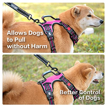 PoyPet No Pull Dog Harness, No Choke Front Clip Reflective Dog Vest with Soft Padded Vertical Handle, 3 Leash Attachments for Small Medium Large Dogs (Pink,M) - color: Pink, size: Medium